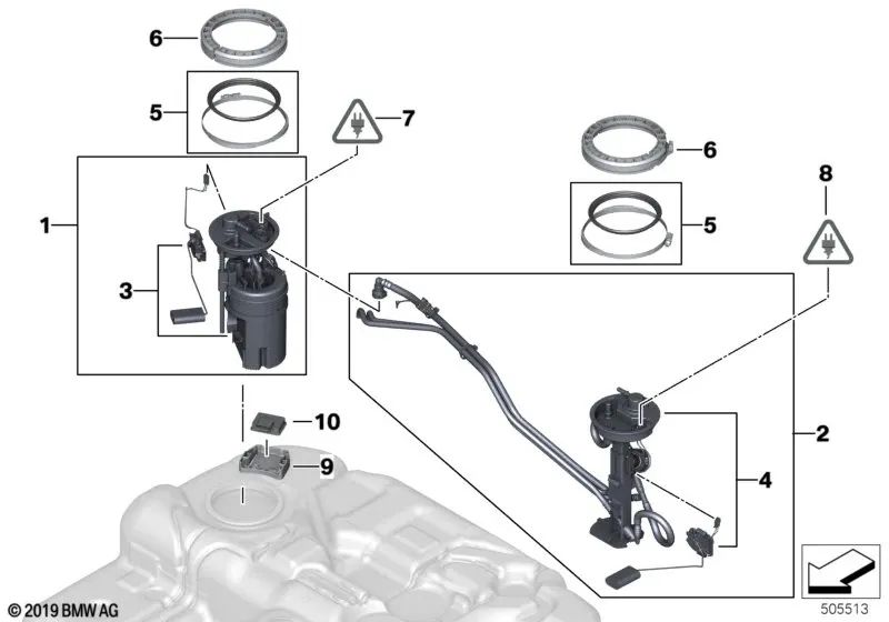 Unidad de bombeo con sensor de nivel de combustible a la izquierda para BMW X5 E70N, F15, X6 E71, F16 (OEM 16117207977). Original BMW