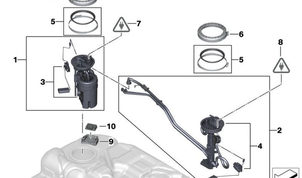 Módulo de bomba de combustible con filtro OEM 16117195468 para BMW E70, E71. Original BMW.