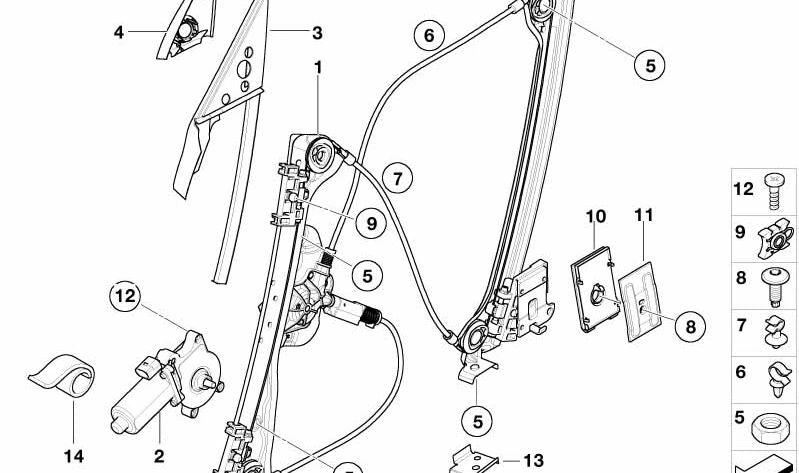 Elevalunas Eléctrico Frontal Derecho para BMW Z4 E85, E86 (OEM 51337198910). Original BMW