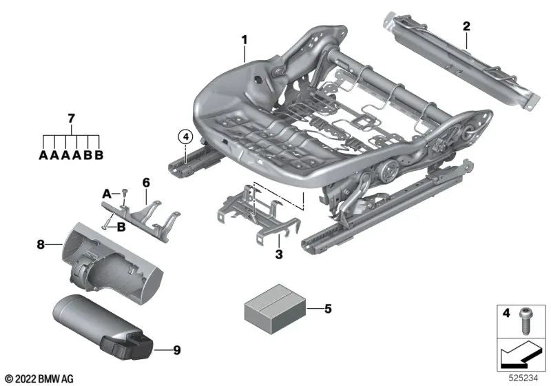 Mecanismo de asiento derecho para BMW Serie 2 U06, X1 U11 (OEM 52107911648). Original BMW