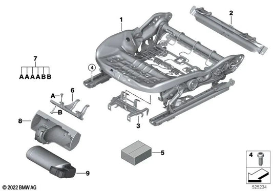 Mecanismo de asiento derecho para BMW Serie 2 U06, X1 U11 (OEM 52107911648). Original BMW