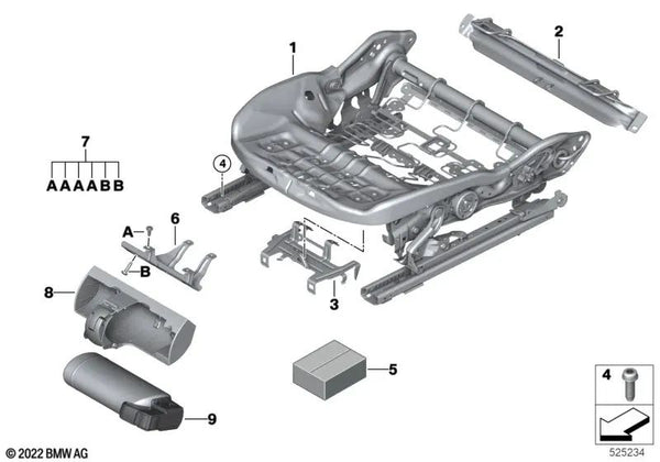 Mecanismo del asiento izquierdo para BMW U06, U11 (OEM 52107911647). Original BMW