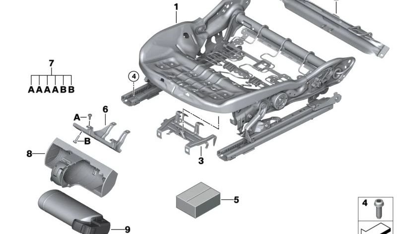 Soporte ajustable para muslos OEM 52109493386 para BMW F70, U06, U11, U10, G45. Original BMW.