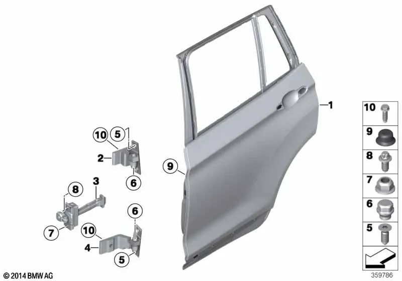 Freno de puerta trasero para BMW F25, F26 (OEM 51227205613). Original BMW.