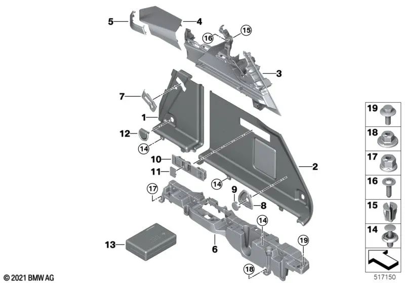 Right side member support for BMW I20 (OEM 51477948340). Original BMW