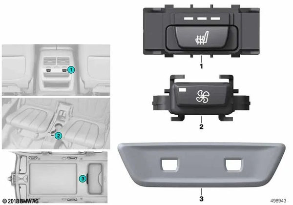 Interruptor calefacción de asiento trasero izquierdo para BMW X5 F95, G05, G18, X6 F96, G06, X7 G07 (OEM 61316828057). Original BMW.