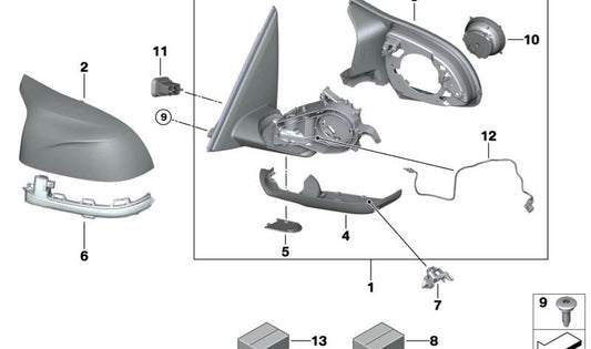 Espejo exterior calefactado con memoria izquierda para BMW X6 F96 (OEM 51168080387). Original BMW