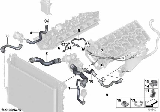 Tubería de retorno de calefacción para BMW Serie 7 G12, G12N (OEM 17128602734). Original BMW.