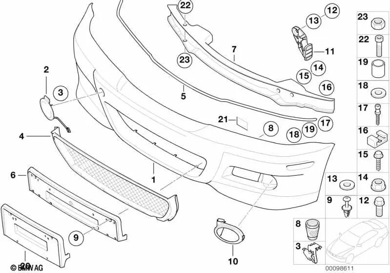 Sheet metal screw with hexagonal head washer for BMW 3 Series E46 (OEM 07119901515). Genuine BMW