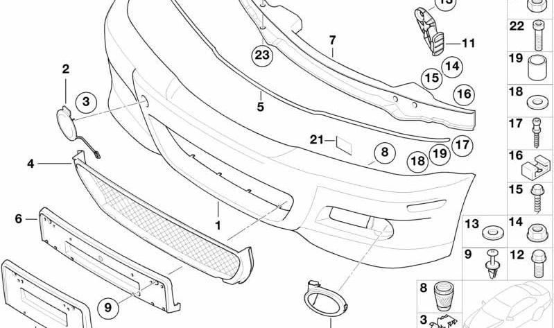 Revestimiento Parachoques Imprimado Delantero para BMW Serie 3 E46 (OEM 51117894989). Original BMW