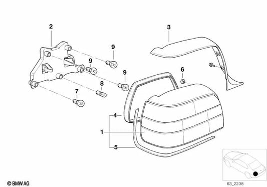 Cubierta de luz trasera izquierda para BMW Serie 3 E36 (OEM 63218361077). Original BMW.