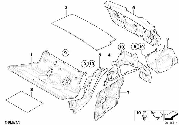 Aislamiento acústico del suelo trasero para BMW E91, E91N (OEM 51487139132). Original BMW