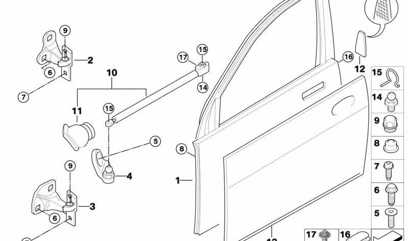 Retén de puerta delantero derecho para BMW E65, E66 (OEM 51217001004). Original BMW