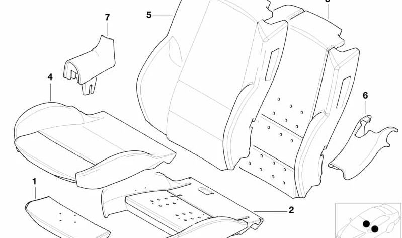 Funda de respaldo de asiento de tela izquierda OEM 52107047105 para BMW E46. Original BMW.