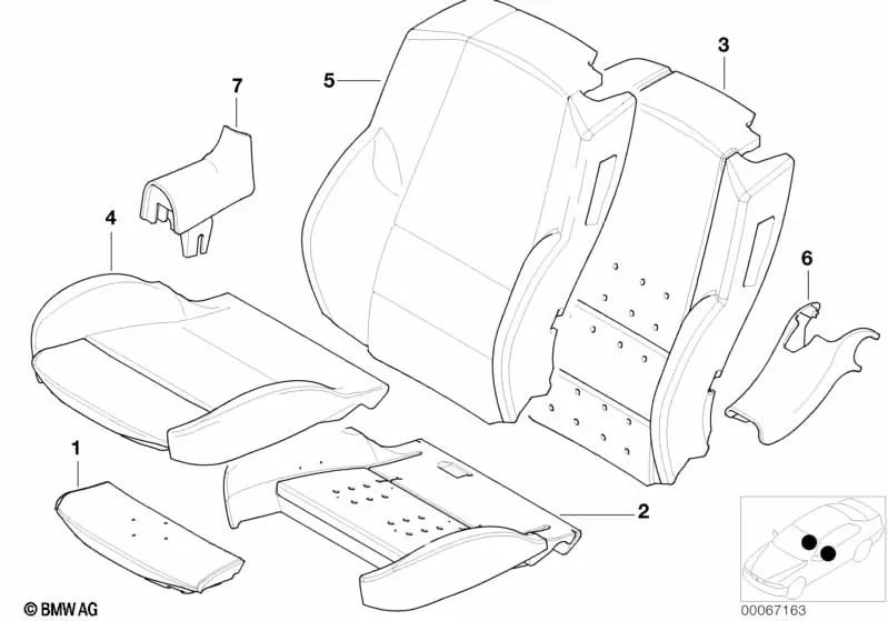 Parte del cojín del respaldo izquierdo para BMW Serie 3 E46 (OEM 52108266703). Original BMW.