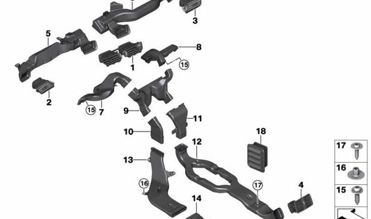 Canal calefactor espacio para los pies derecho para BMW Serie 2 F45, F46, X1 F48, X2 F39 (OEM 51459263337). Original BMW