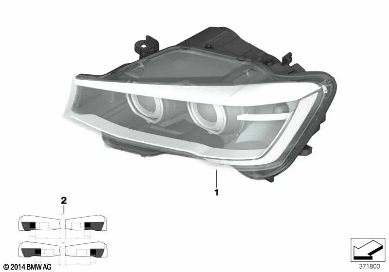 Bi-Xenon headlights left light for BMW X3 F25, X4 F26 (OEM 63117401131). Genuine BMW.