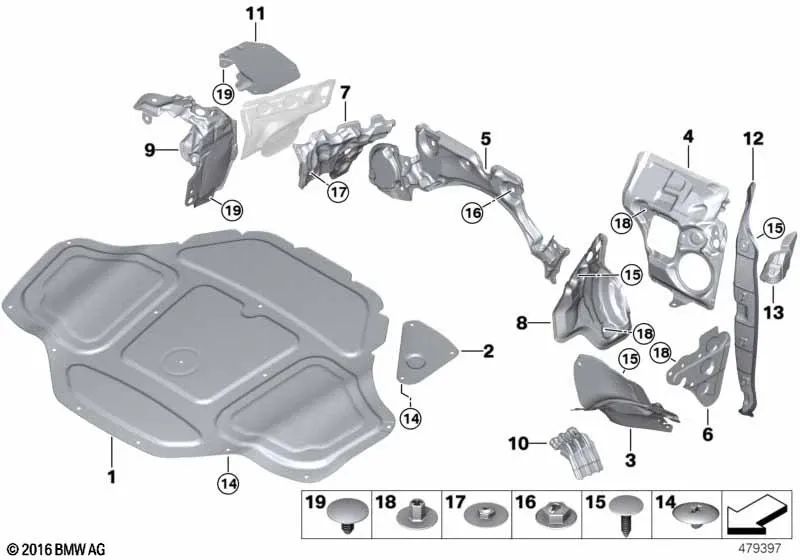 Aislamiento acústico del soporte de la batería para BMW G11, G11N, G12, G12N (OEM 51487405223). Original BMW