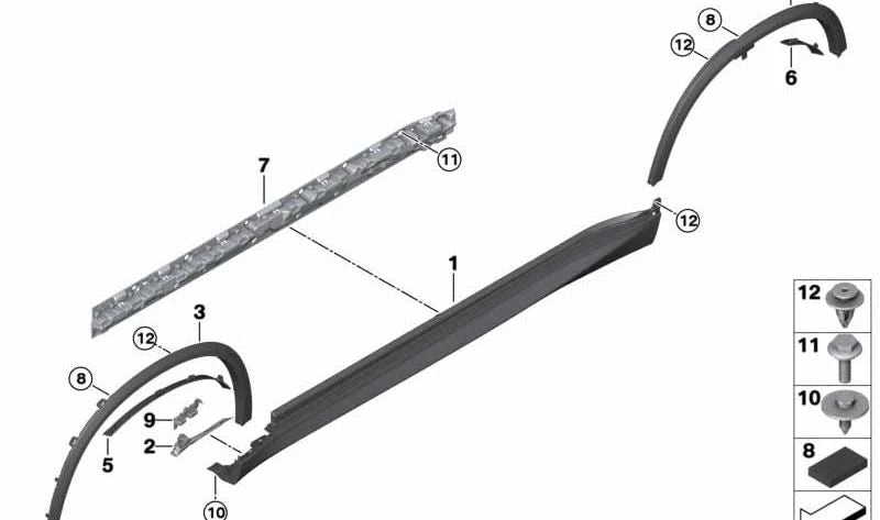 Moldura del paso de rueda trasera derecha para BMW G05, G05N (OEM 51778099936). Original BMW