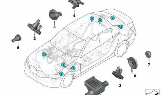 Pasamuros de cableado OEM 61138357453 para BMW G20, G21, G80, G81, E64, F12. Original BMW.