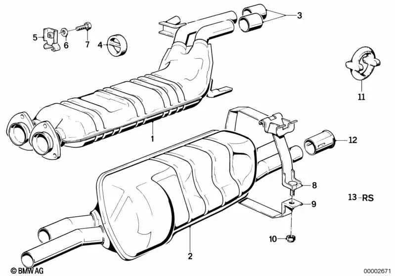 Silenciador trasero para BMW Serie 5 E28, Serie 6 E24 (OEM 18121178379). Original BMW