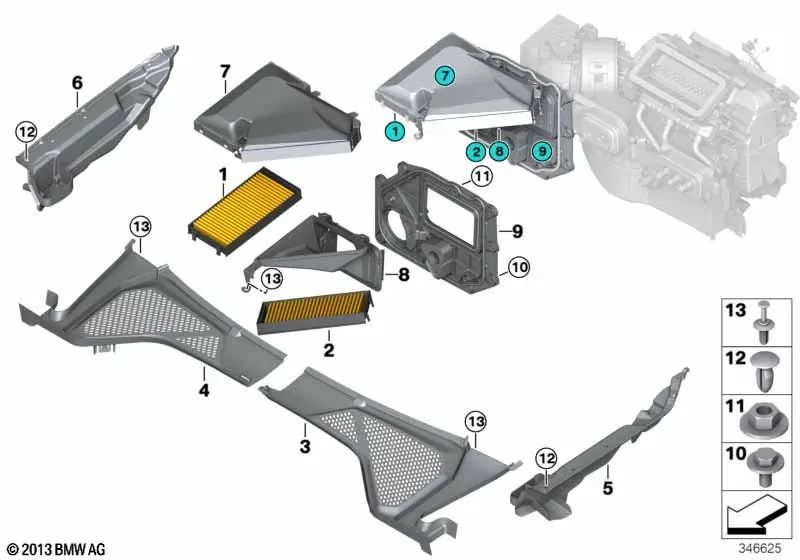 Cubierta Carcasa Microfiltro Derecha para BMW X5 F15, F85, X6 F16, F86 (OEM 64319245596). Original BMW.