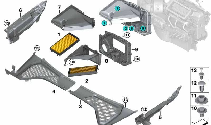 Cubierta de Carcasa del Microfiltro Derecha para BMW X5 F15, F85, X6 F16, F86 (OEM 64319245594). Original BMW