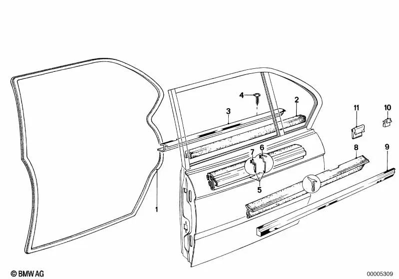 Brustleiste trasera derecha para BMW E12 (OEM 51221809694). Original BMW.