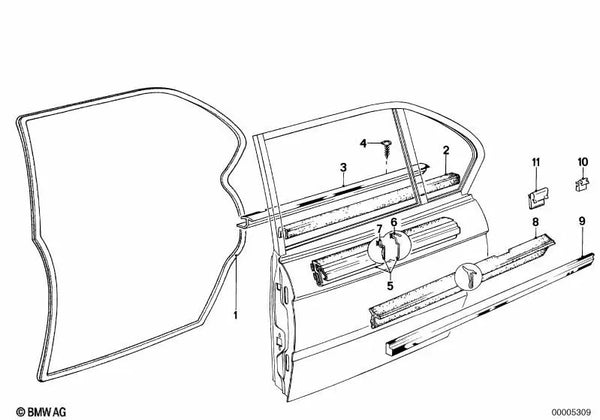 Brustleiste trasera derecha para BMW E12 (OEM 51221809694). Original BMW.