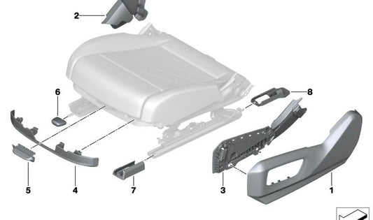 Tapón cubre carril de asiento trasero derecho OEM 52105A41FF4 para BMW G60, G61, G68, G90, G70. Original BMW.