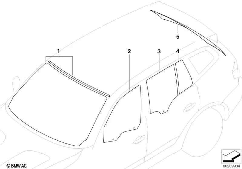 Parabrisas verde con franja verde y sensor de lluvia para BMW X3 E83, E83N (OEM 51313402144). Original BMW