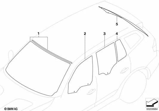 Parabrisas verde con franja verde y sensor de lluvia para BMW X3 E83, E83N (OEM 51313402144). Original BMW