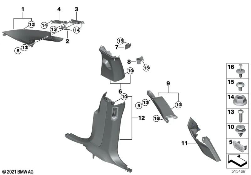 Left A-Pillar Cover for BMW i I20 Models (OEM 51439873989). Genuine BMW