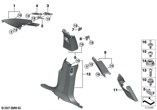 Revestimiento de Pilar A Izquierdo para BMW i Modelos I20 (OEM 51439873989). Original BMW