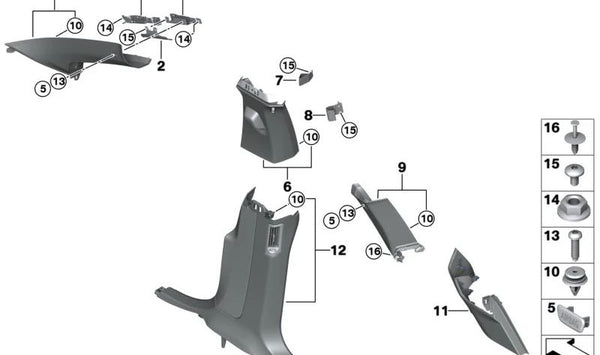 Embellecedor B-pilar inferior izquierdo para BMW I20 (OEM 51435A046C7). Original BMW