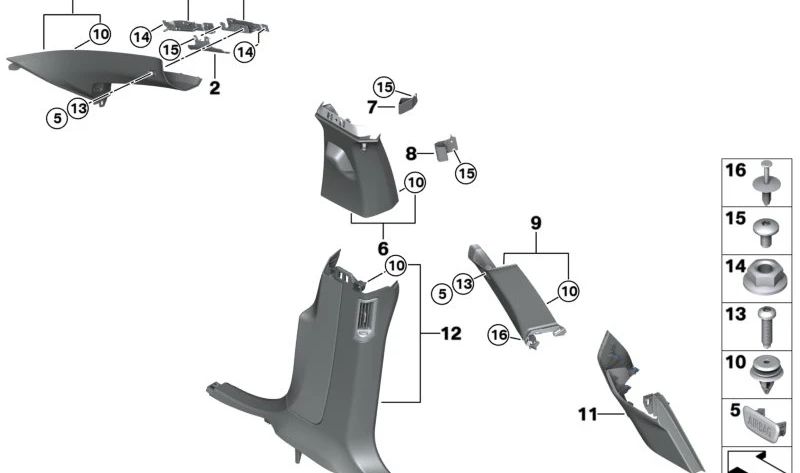 Obere Abdeckung der B-Säule, links für BMW I20 (OEM 51435A24AB5). Original BMW