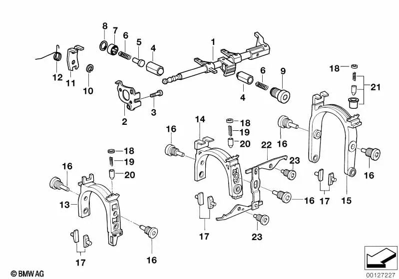 Umlenkhebel para BMW E36, E46 Serie 3, E34, E39 Serie 5, E32, E38 Serie 7, E53 X5 (OEM 23311224863). Original BMW.