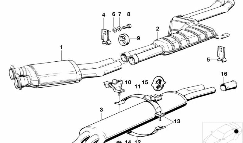 Silenciador intermedio para BMW Serie 7 E23 (OEM 18121175686). Original BMW