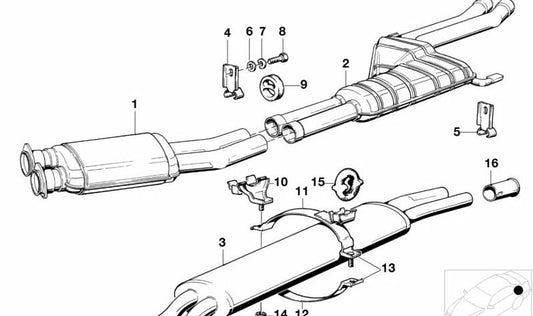 Silenciador intermedio para BMW Serie 7 E23 (OEM 18121175686). Original BMW