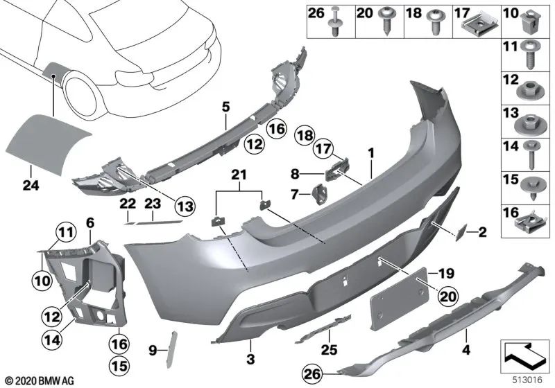 Guía del parachoques lateral derecho para BMW Serie 2 F87, F87N (OEM 51128062186). Original BMW