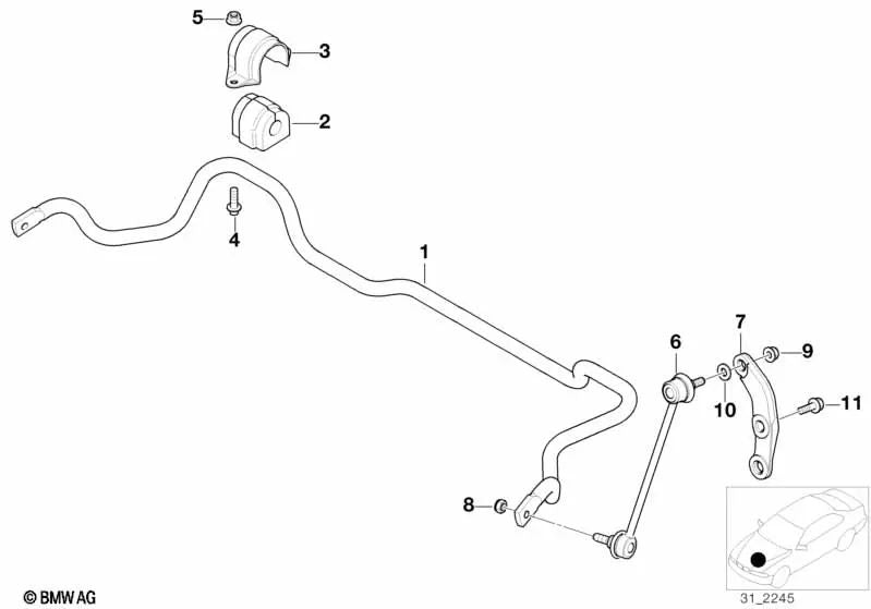 Estabilizador delantero para BMW Serie 5 E39 (OEM 31351093793). Original BMW