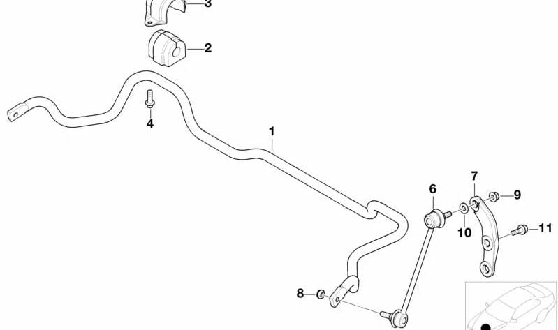 Cojinete de goma estabilizador para BMW Serie 5 E39 (OEM 31352229544). Original BMW