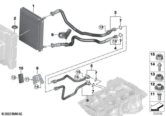 Engine Oil Cooler Pipe Return Part 2 for BMW F95N, G05N, F96N, G06N, G07N, G09 (OEM 17228854985). Original BMW