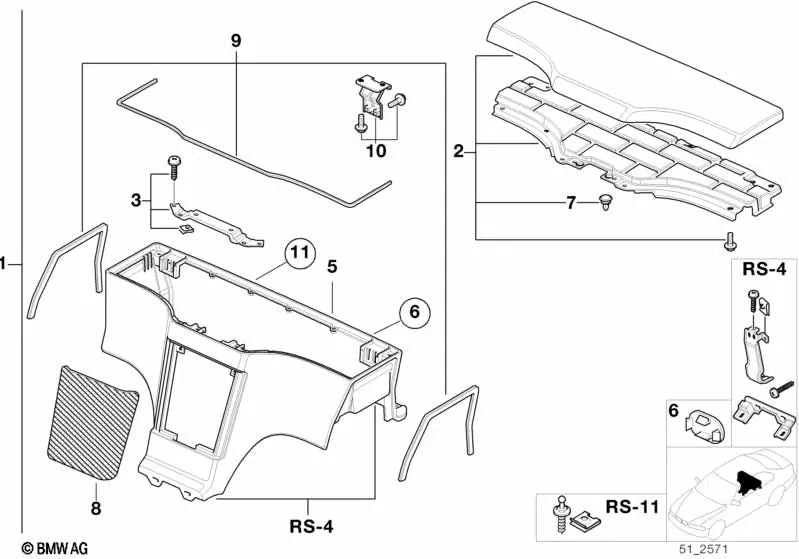 Storage box hinge set for BMW (OEM 51168399075). Original BMW