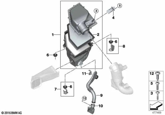 Silenciador de Ruido de Admisión para BMW Serie 5 G30, G31, Serie 7 G11, G11N, G12, X5 G05, X6 G06, X7 G07 (OEM 13718575714). Original BMW