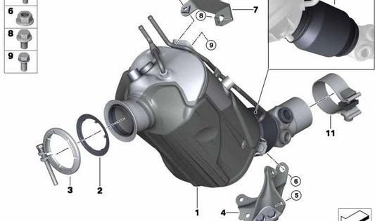 Soporte catalizador cercano al motor OEM 18208515520 para BMW F15, F16, F25, F26. Original BMW.