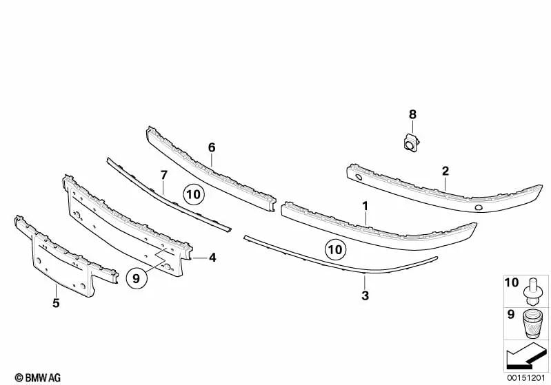 Moldura de parachoques imprimada delantera izquierda para BMW Serie 7 E65, E66 (OEM 51117142245). Original BMW