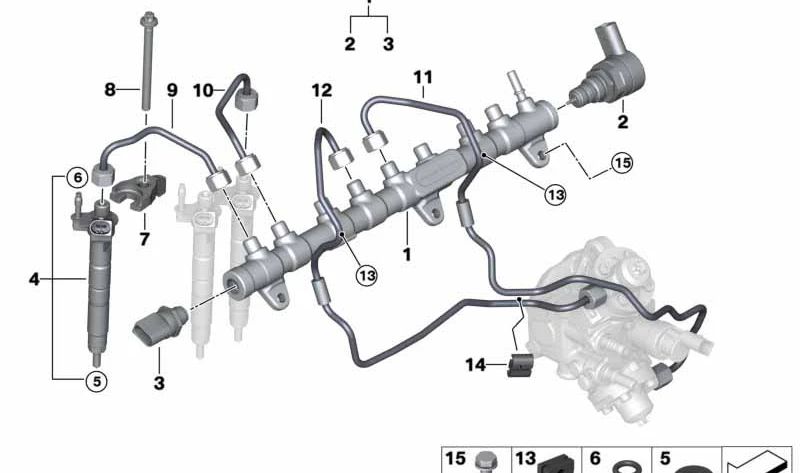 Tubería de Alta Presión para BMW G20, G21, G30, G31, G32, G11, G12, G14, G15, G16, X3 G01, X4 G02, X5 G05, X6 G06, X7 G07 (OEM 13538596232). Original BMW.