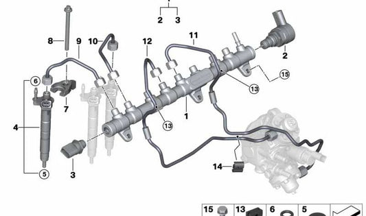 Hochdruckrohr für BMW G20, G21, G30, G31, G32, G11, G12, G14, G15, G16, X3 G01, X4 G02, X5 G05, X6 G06, X7 G07 (OEM 13538596232). Original BMW.