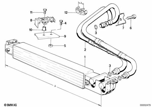 Oil cooler for BMW 5 Series E34, 7 Series E32 (OEM 17201712562). Original BMW.